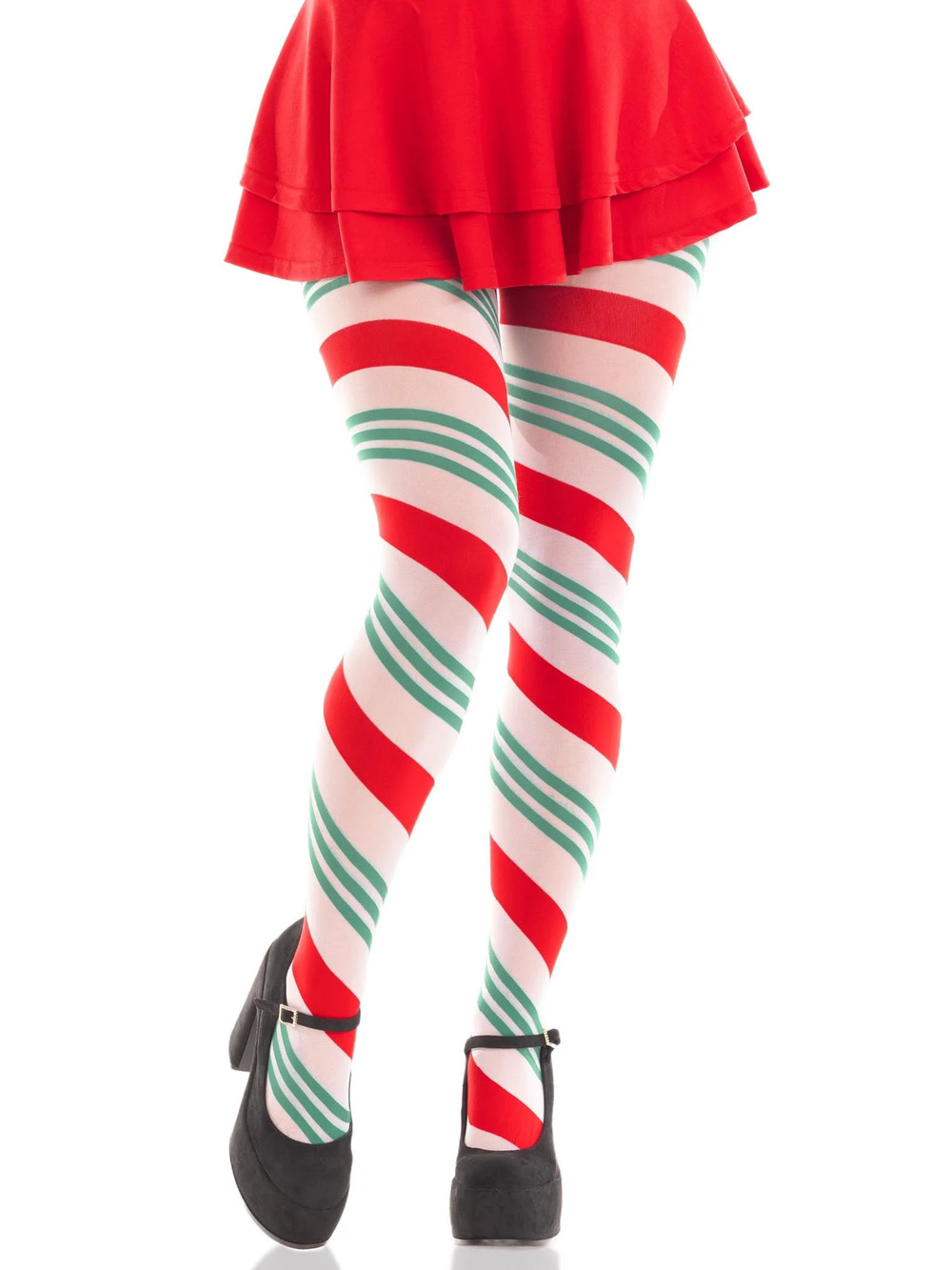 Leg Avenue - Lane Holiday Ribbon Striped Tights - GREEN/RED
